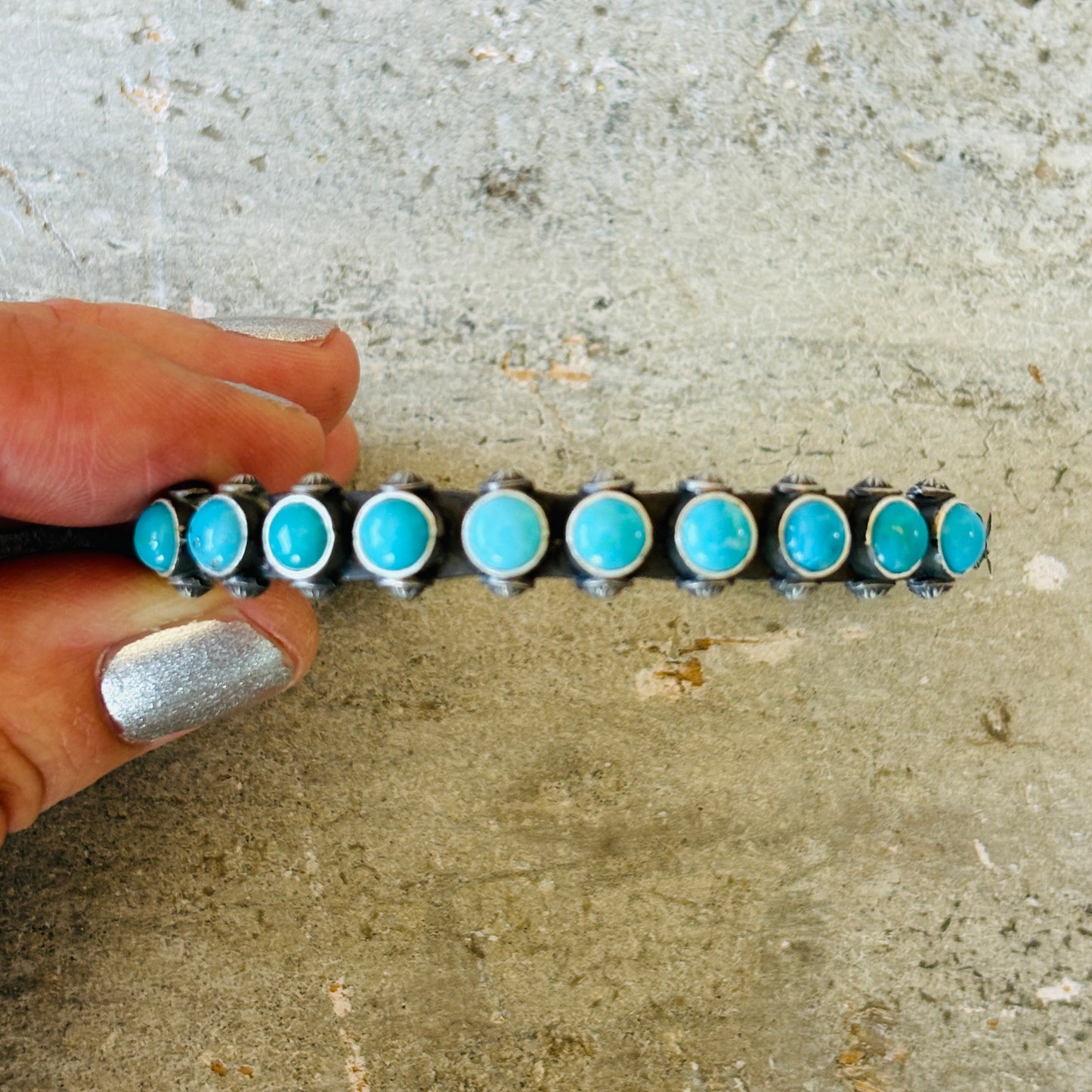 Navajo Herman Smith Sterling Silver & Sleeping Beauty Turquoise Stacker Cuff
