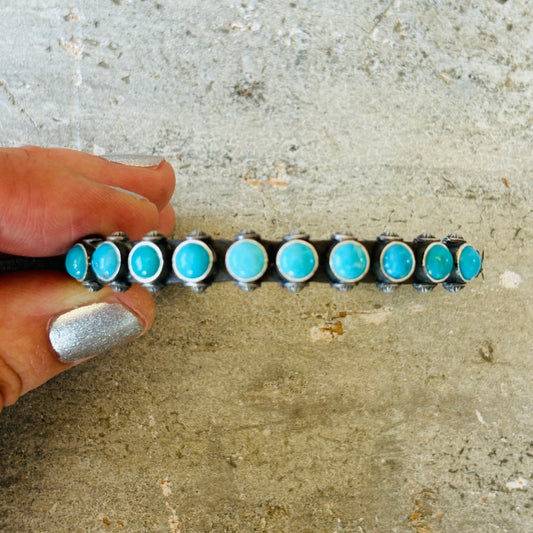 Navajo Herman Smith Sterling Silver & Sleeping Beauty Turquoise Stacker Cuff