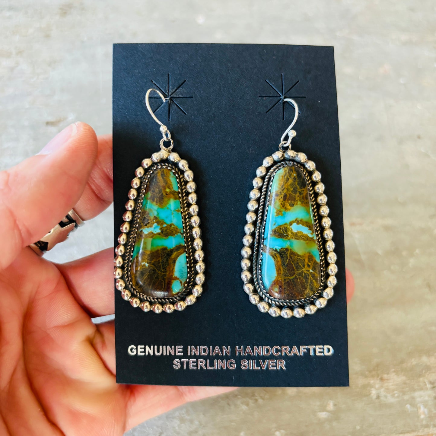 Navajo Marcus Chavez Sterling Silver & Royston Statement Earrings