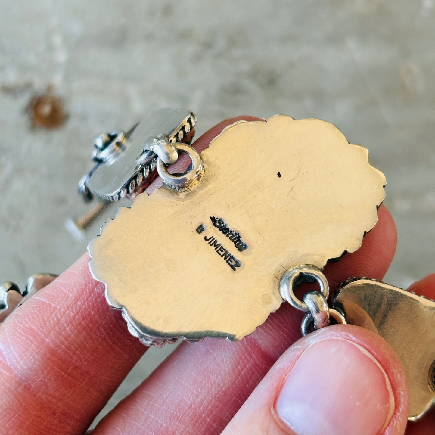 Navajo Brenda Jimenez Sterling Silver & Kingman Turquoise Floral Toggle Bracelet