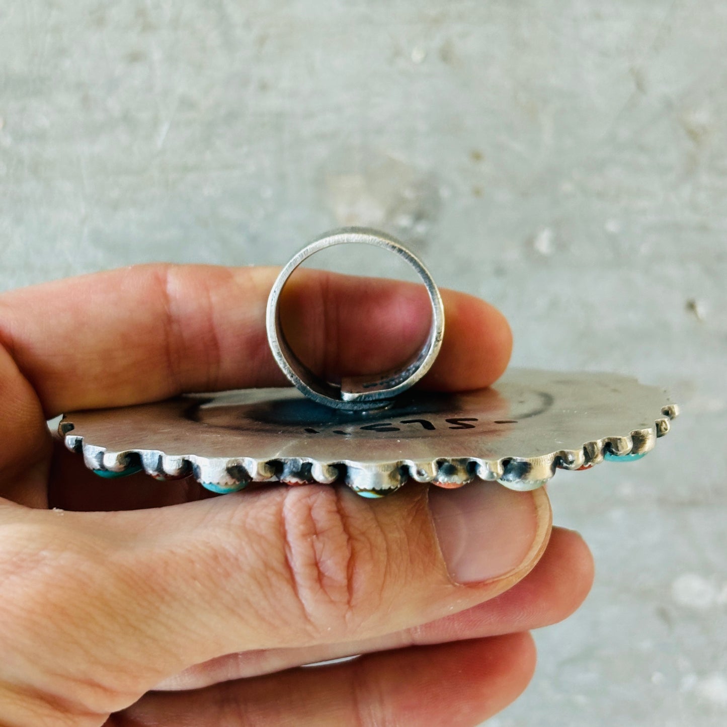 Navajo Kindale Billah Sterling Silver - Ceramic - Mojave & Kingman Turquoise Cowboy Ring