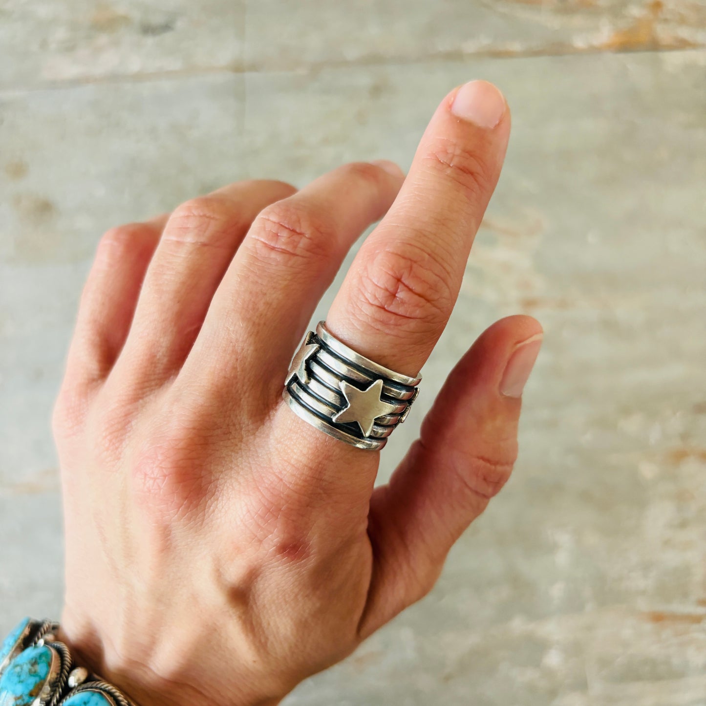 Navajo Andy Cadman Sterling Silver Stars Ring