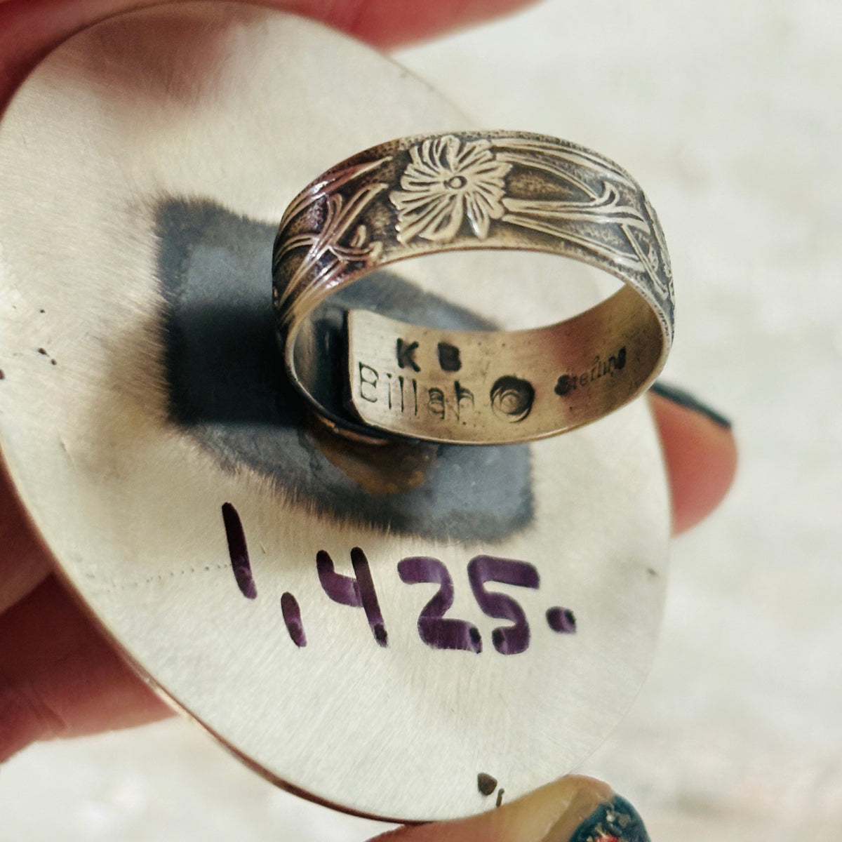 Navajo Kindale Billah Sterling Silver & Ceramic Ghost Ring