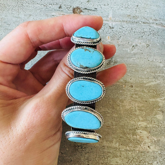 New Navajo Dan Morgan Sterling Silver & Turquoise Concho Bracelet