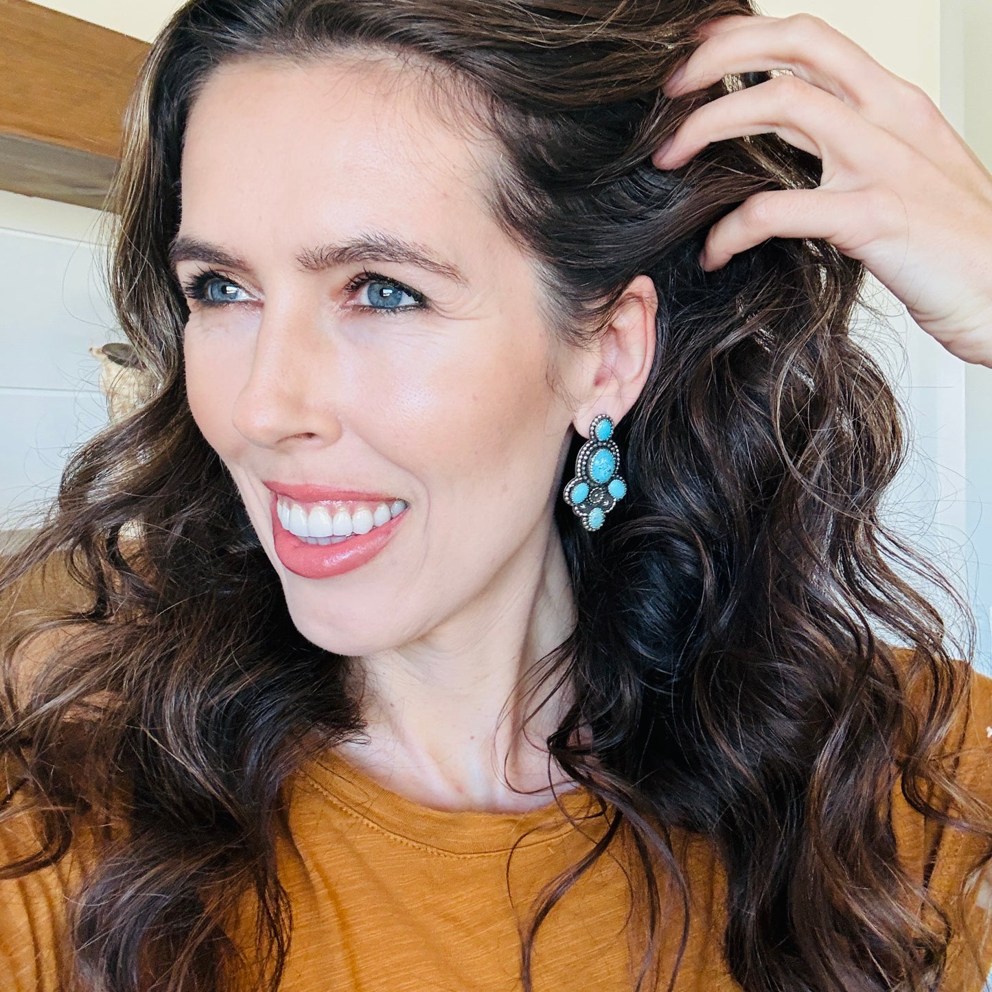 Navajo Braxton Parkett Sterling Silver & Kingman Turquoise Cluster Earrings
