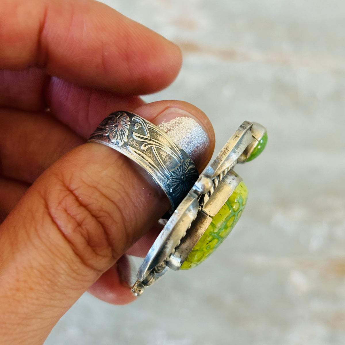 Navajo Kindale Billah Sterling Silver & Sonoran Turquoise Turtle Ring