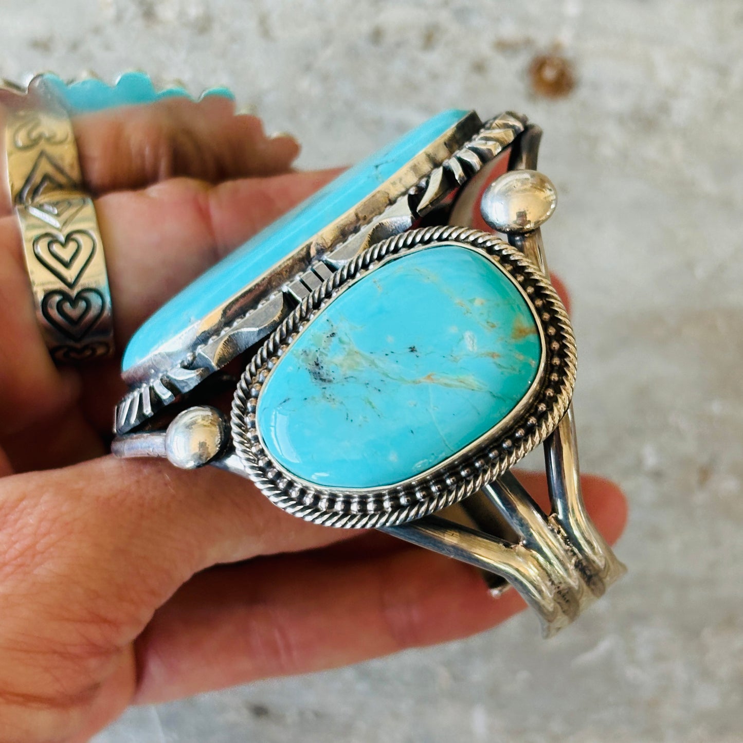 Navajo Marcus Chavez Sterling Silver & Kingman Turquoise Statement Cuff