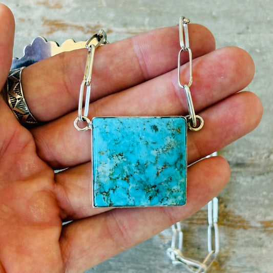 Navajo Mildred Parkhurst Sterling Silver & Kingman Turquoise Necklace