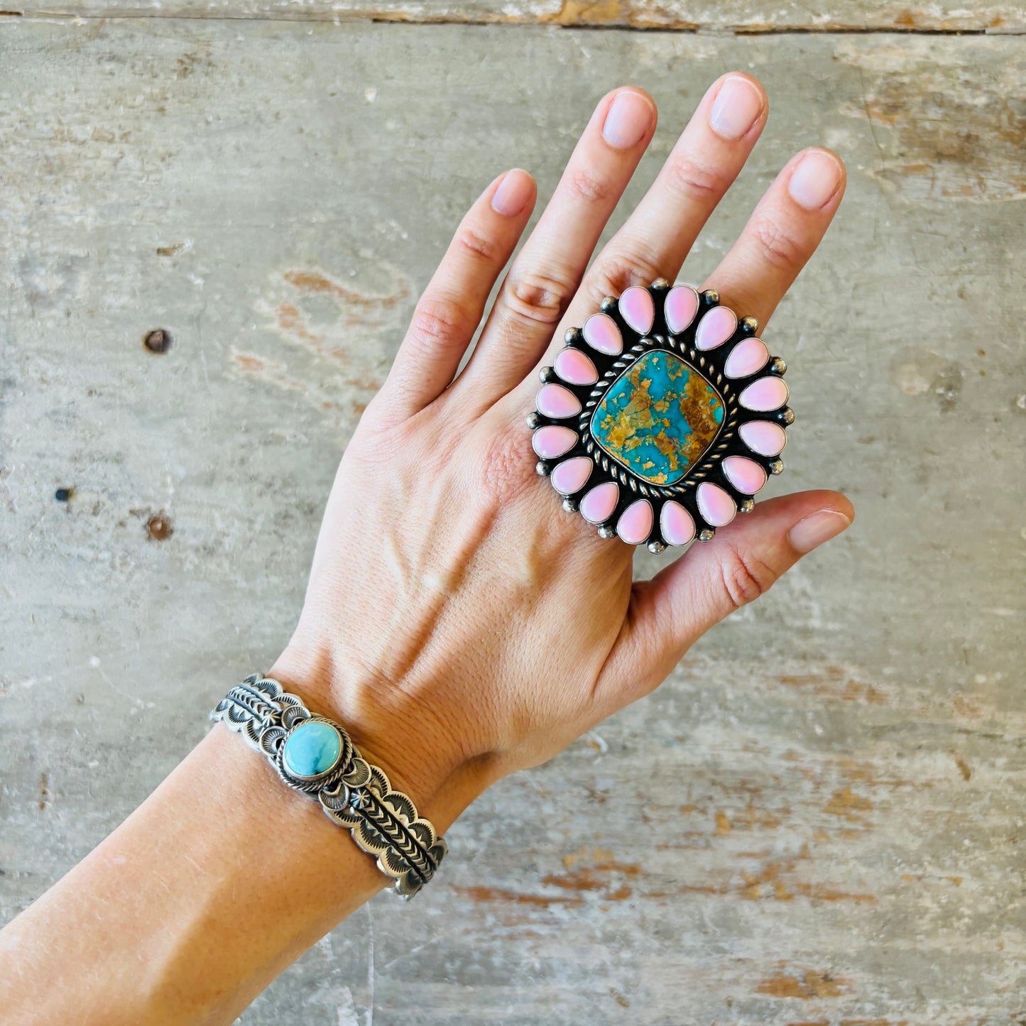 Navajo Randy Boyd Sterling Silver & Blue Ridge Turquoise Stacker Cuff