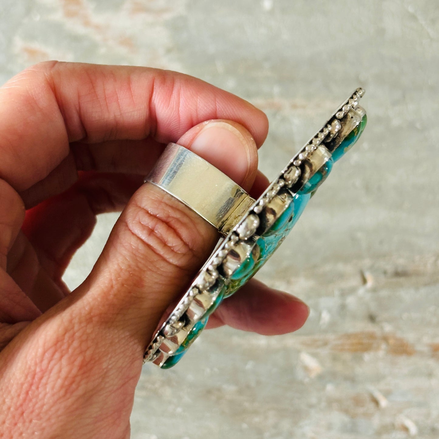 Navajo Hemerson Brown Sterling Silver & Sonoran Turquoise Cluster Statement Ring