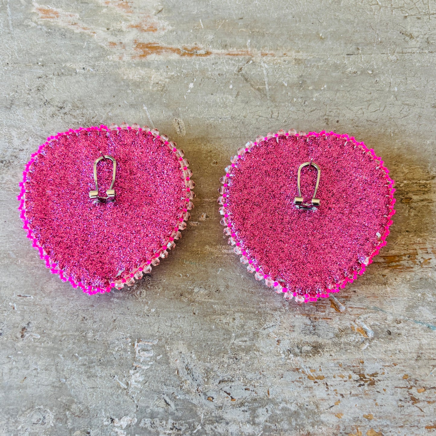 New Navajo Pink Beaded Heart Earrings