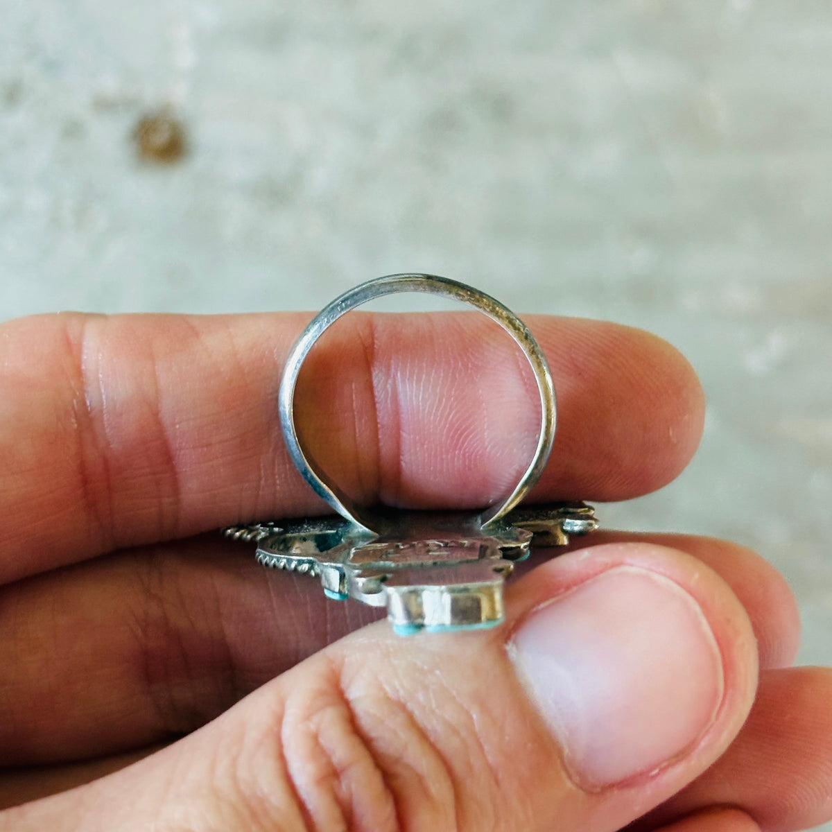 Vintage Zuni Larry Laate Sterling Silver & Turquoise Kachina Ring