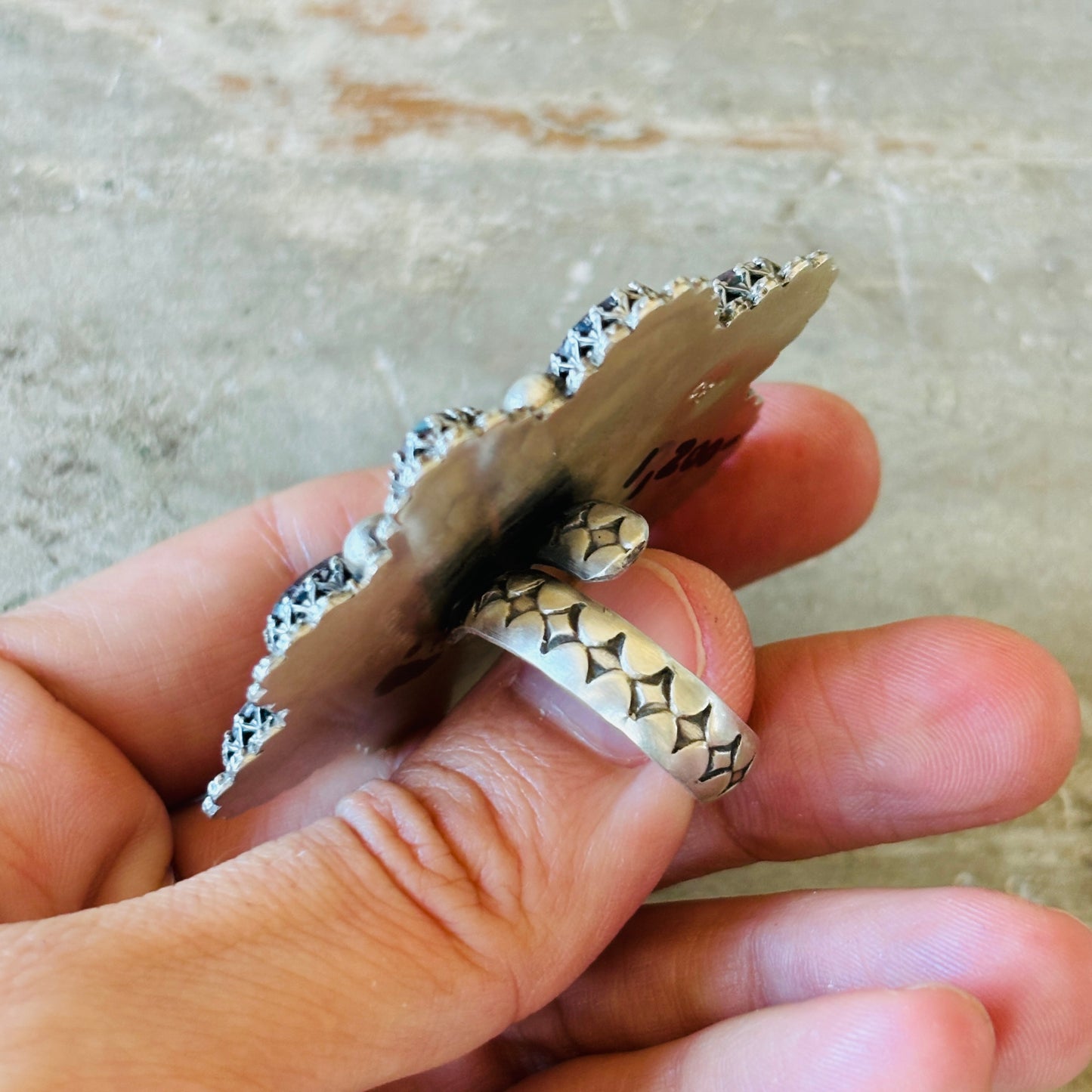 Navajo Chris Etsitty Sterling Silver & Bisbee Turquoise Cluster Ring