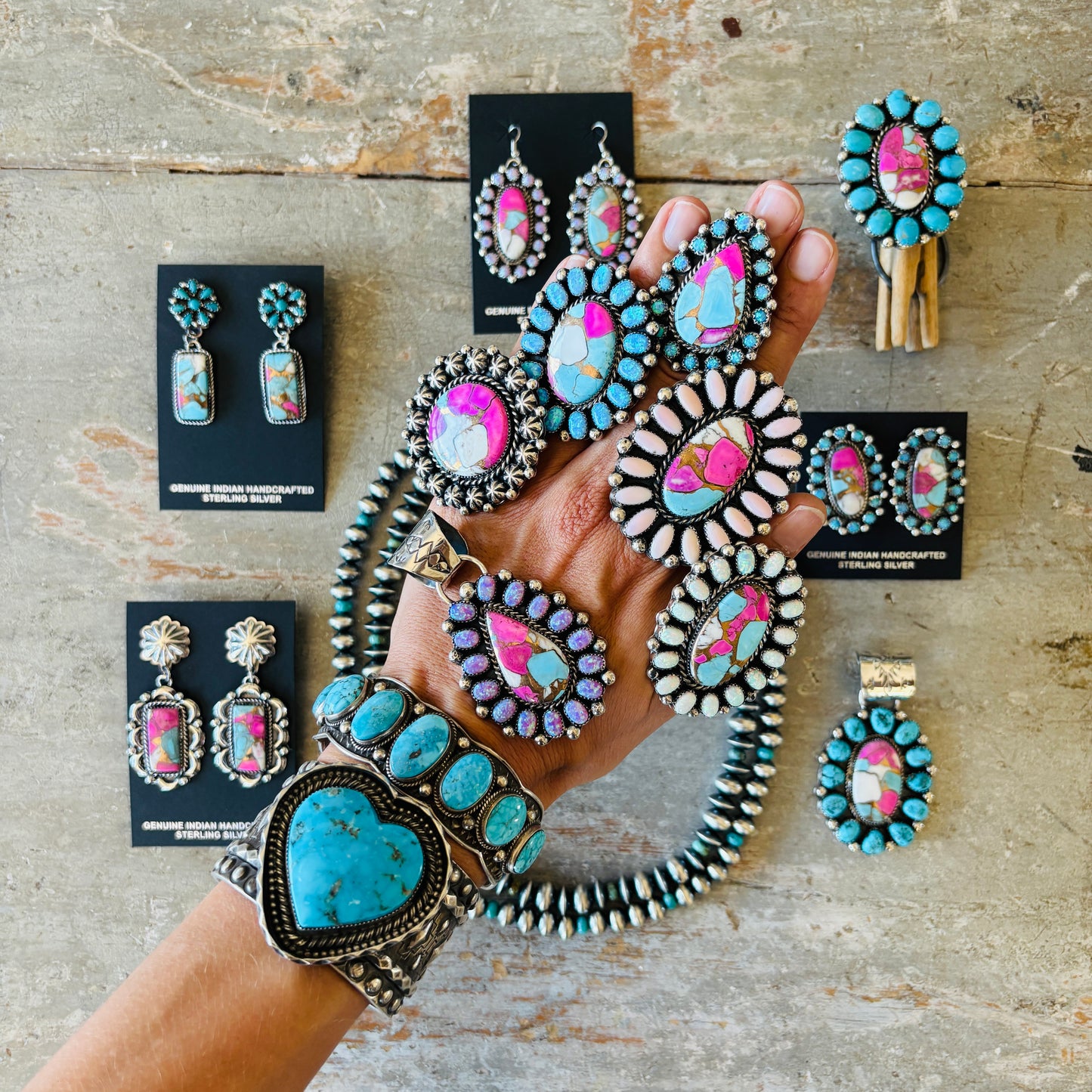 Navajo Preston Haley Sterling Silver & Campitos Turquoise 7mm - 9mm Alternating Saucer - Round Pearls Necklace