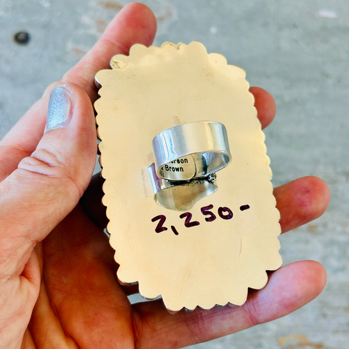 Navajo Hemerson Brown Sterling Silver & White Buffalo Cluster Statement Ring