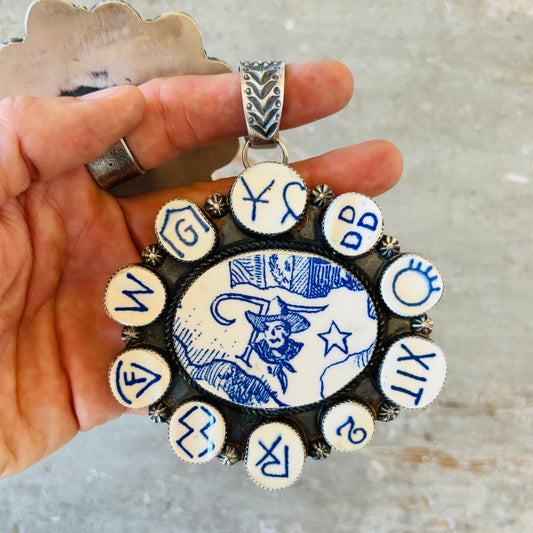 Navajo Kindale Billah Sterling Silver Will Rodgers & Cattle Brands Pendant