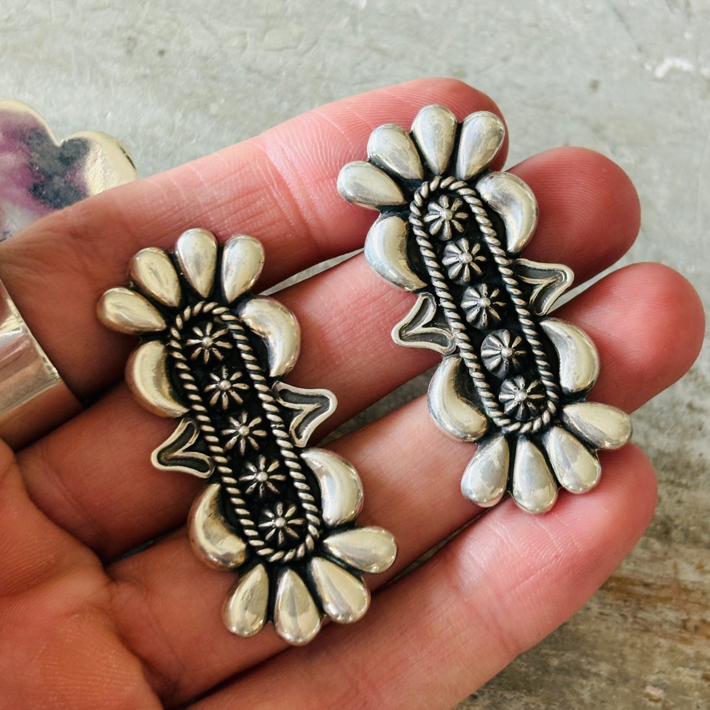 Navajo Thomas Jim Sterling Silver Statement Earrings