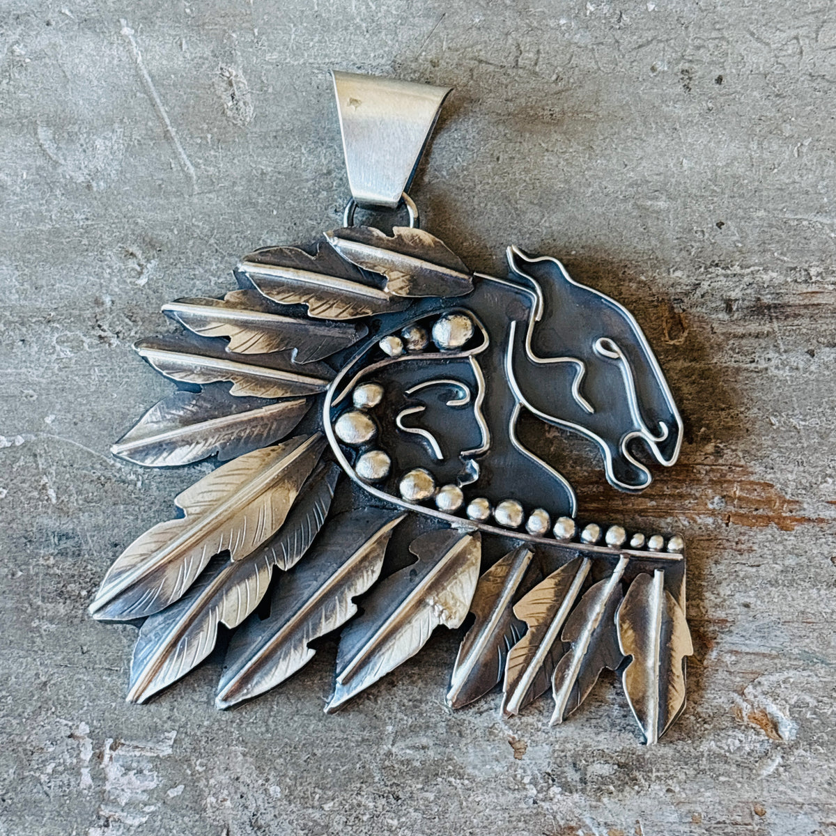 Navajo Miranda Willie Sterling Silver Horse Chief Pendant