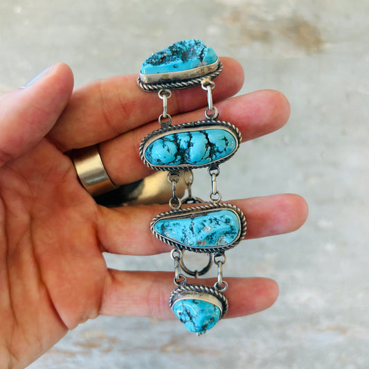 Navajo La Rose Ganadonegro Sterling Silver & Sleeping Beauty Turquoise Panel Bracelet