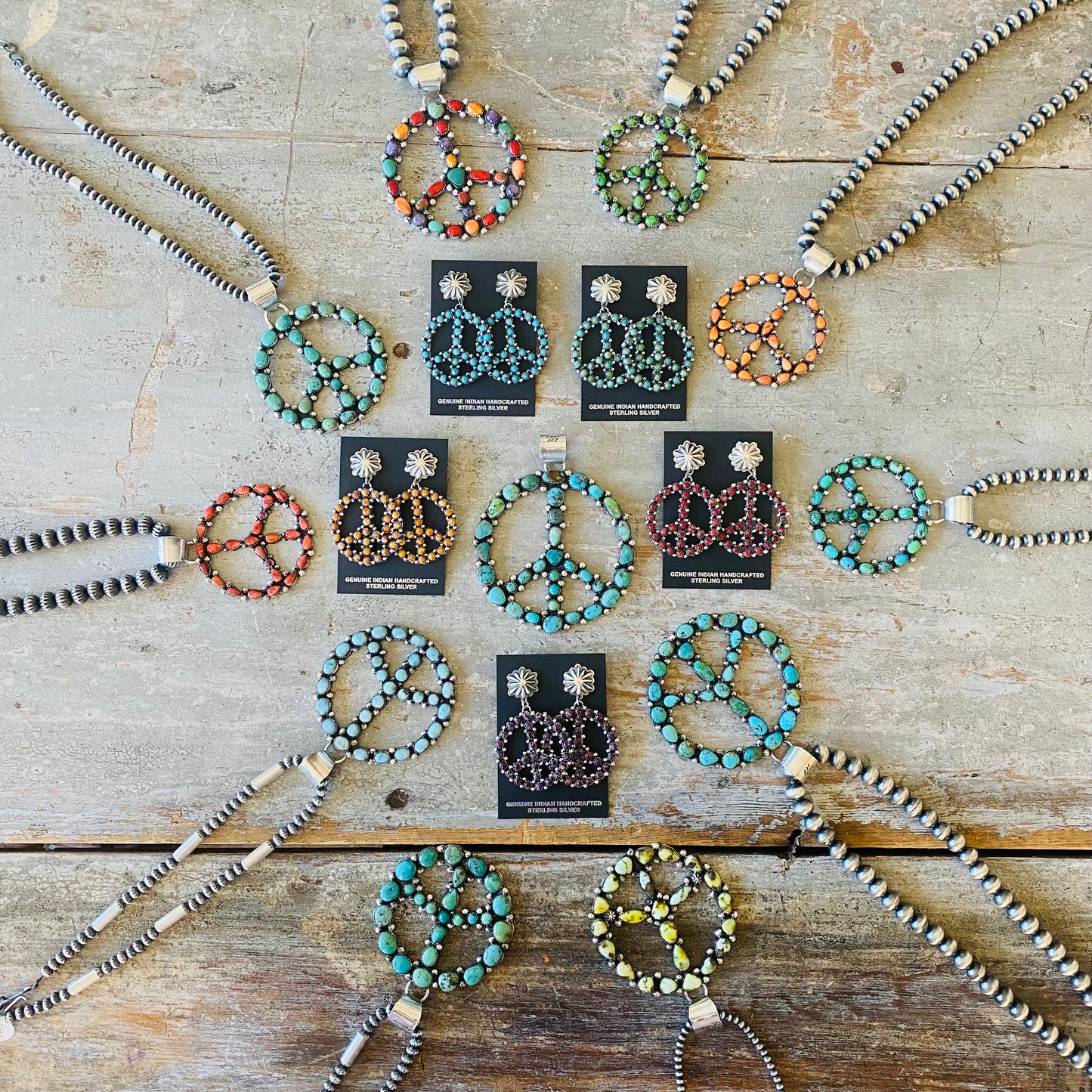 Navajo Lorenzo & Jerilyn Chee Sterling Silver & Palomino Variscite Peace Sign Pendant