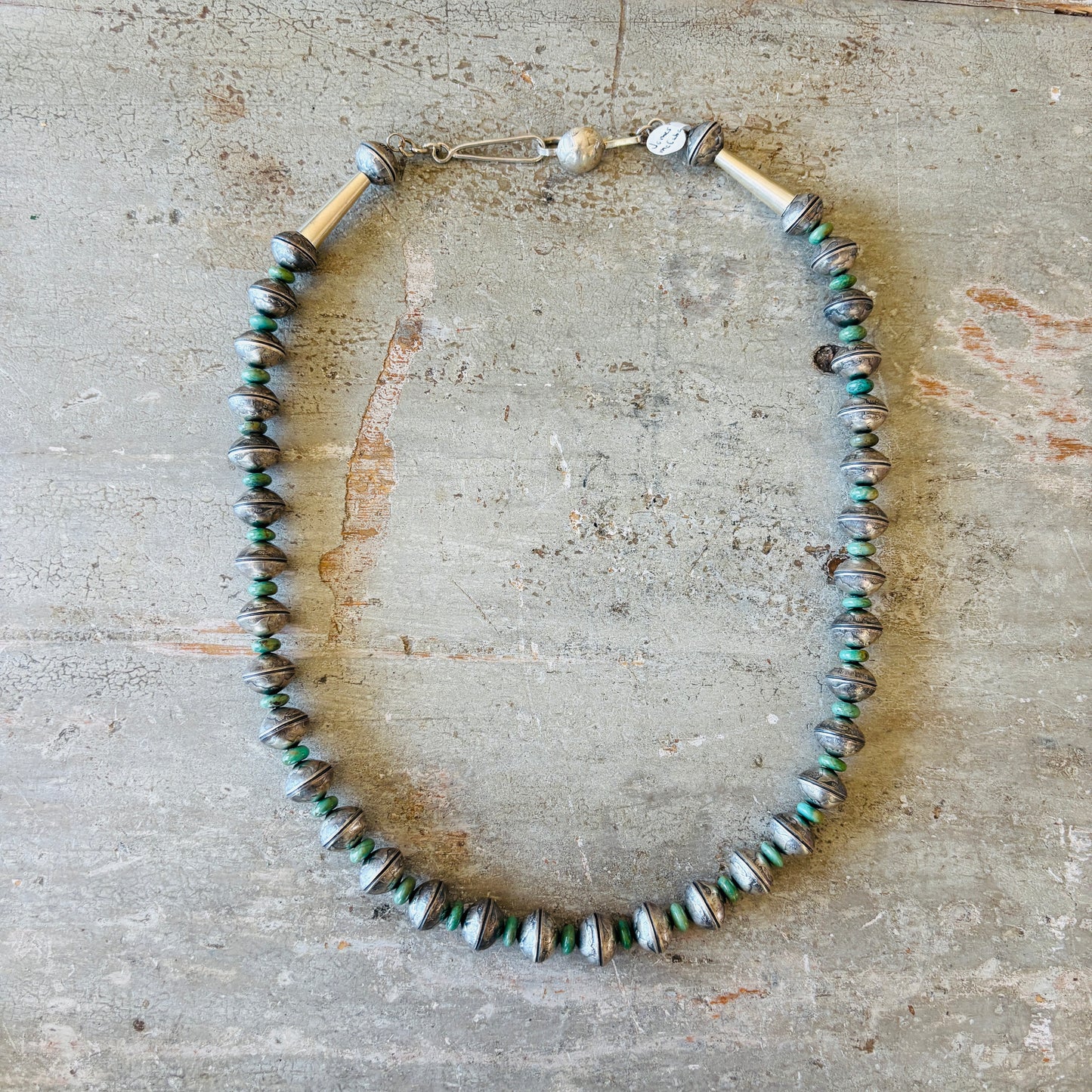Navajo James McCabe Sterling Silver - Kingman Turquoise & Liberty Dime Beads Necklace