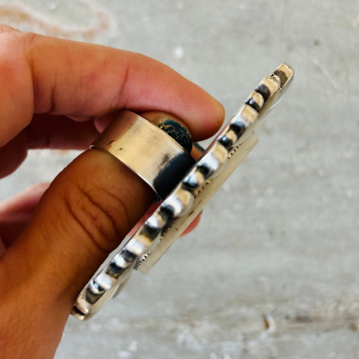 Navajo Kindale Billah Sterling Silver - Ceramic & Mother of Pearl Sally Ring