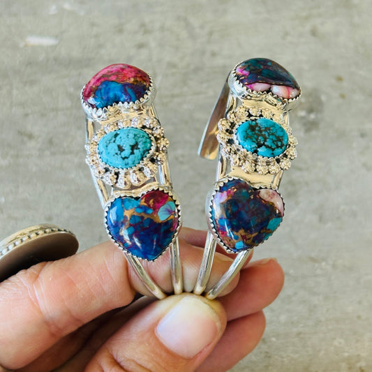 New Navajo Reynold Begay Sterling Silver - Mojave & Kingman Turquoise Cuffs
