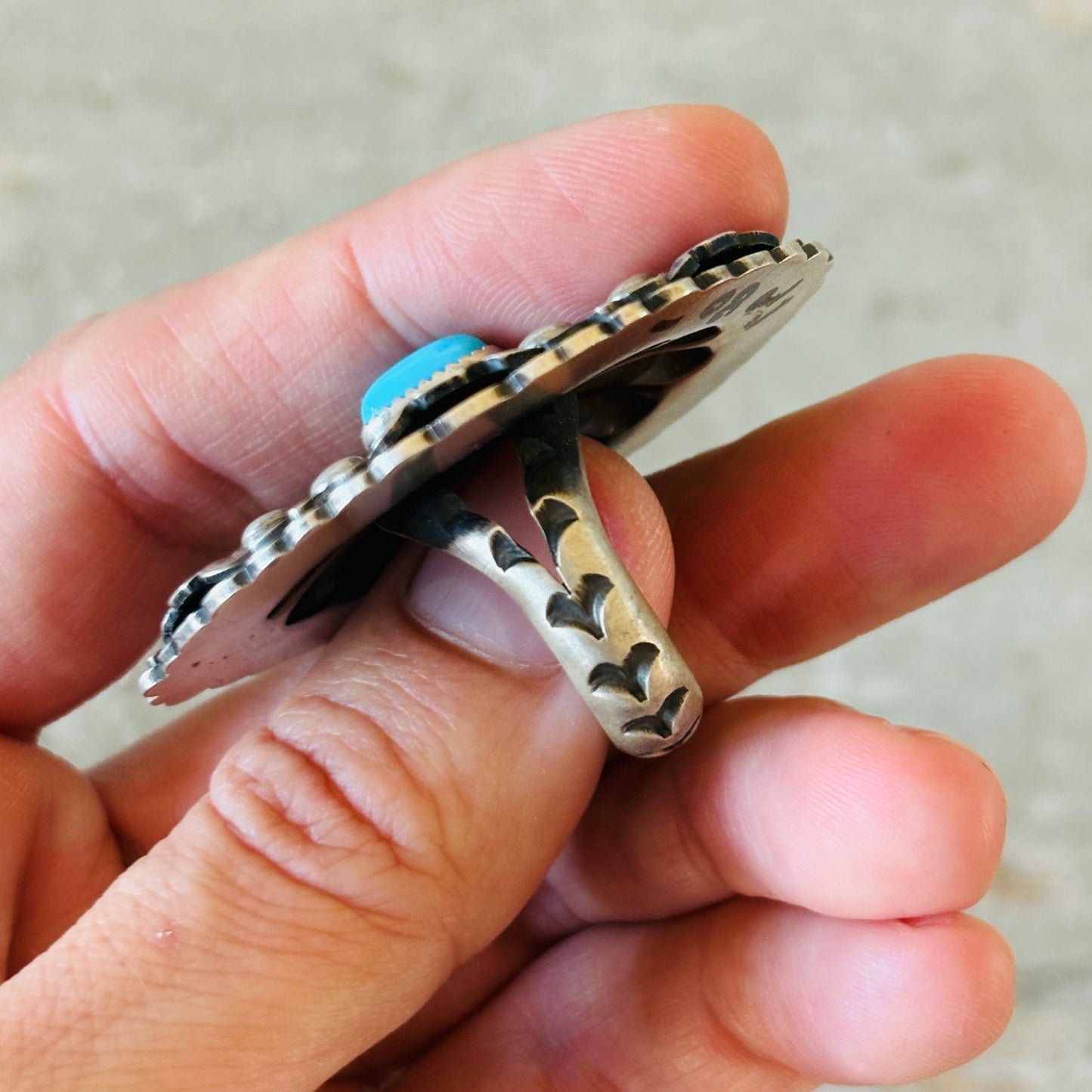 Navajo Derrick Cadman Sterling Silver & Kingman Turquoise Statement Ring