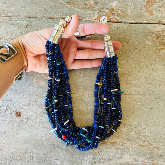 Santo Domingo Chris Nieto Sterling Silver & Lapis Multi Stone 7 Strand Necklace