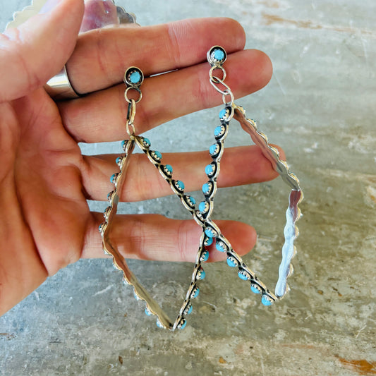 Zuni Iva Booqua Sterling Silver & Turquoise Petit Point Diamond Earrings