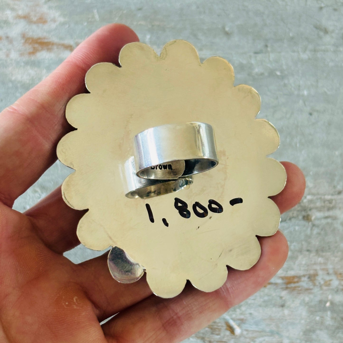 Navajo Hemerson Brown Sterling Silver & Kingman Turquoise Cluster Ring