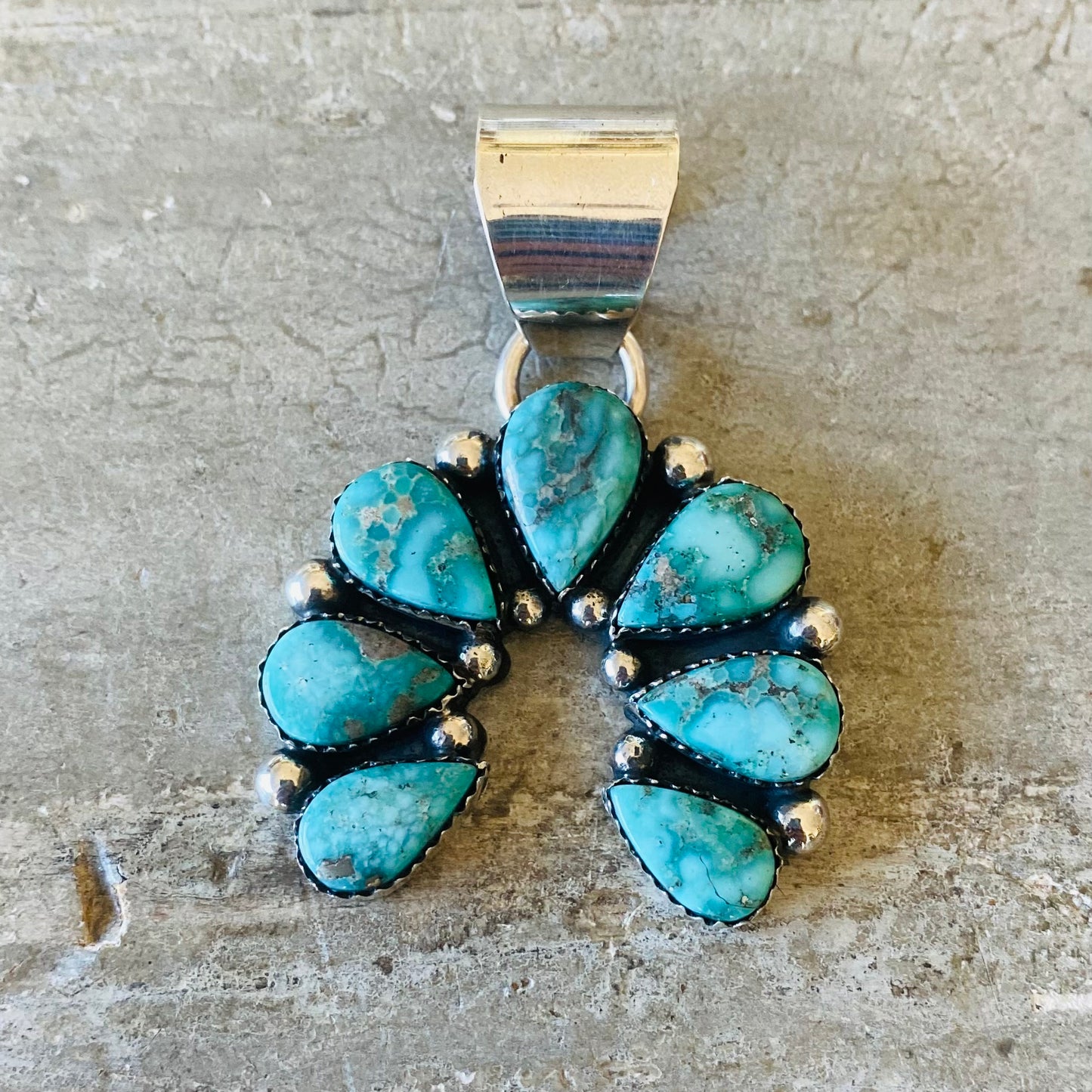 Navajo Lorenzo Jerilyn Chee Sterling Silver & Whitewater Turquoise Naja Pendant