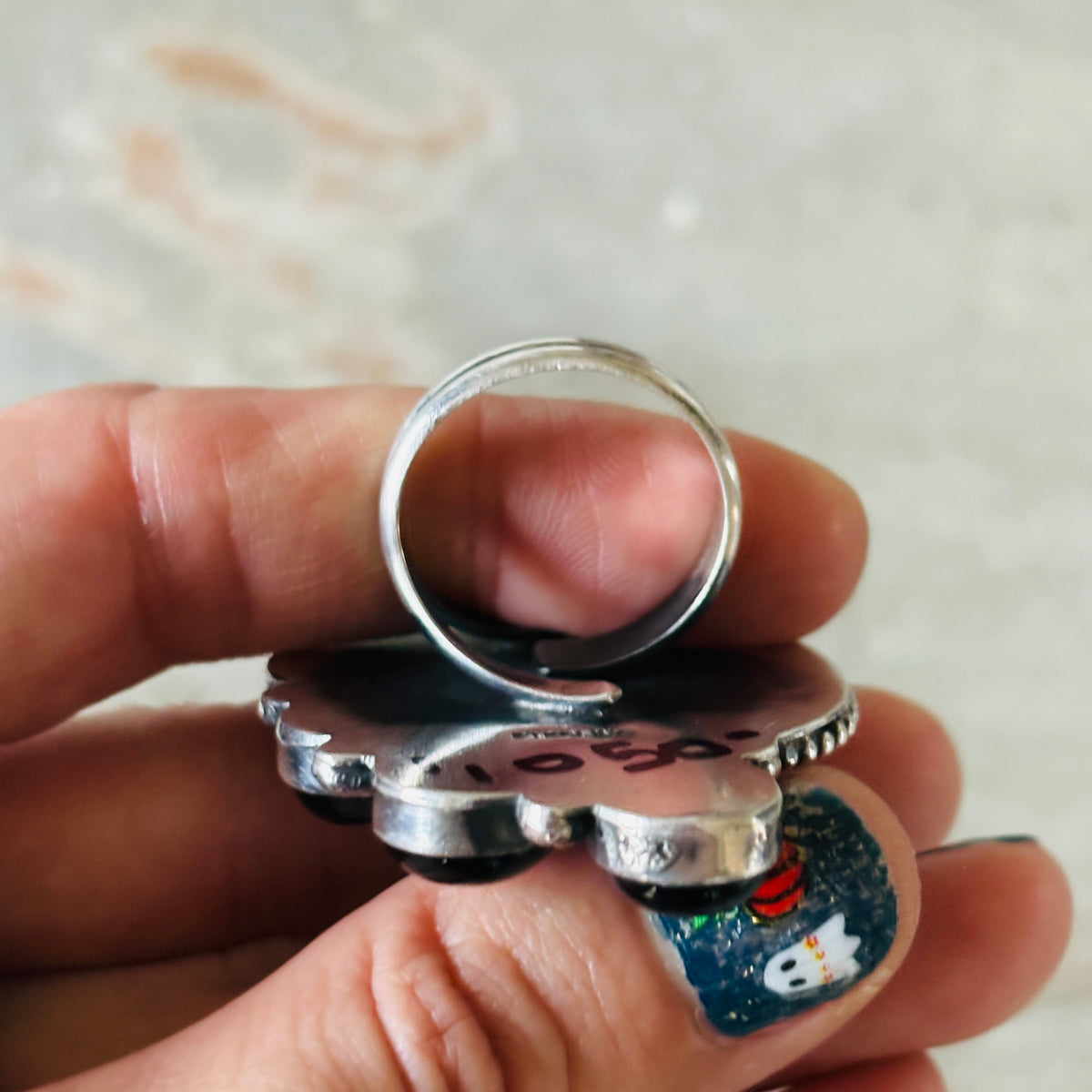 Navajo Faith Begay Sterling Silver - Black Onyx & Turquoise Checkerboard Ring