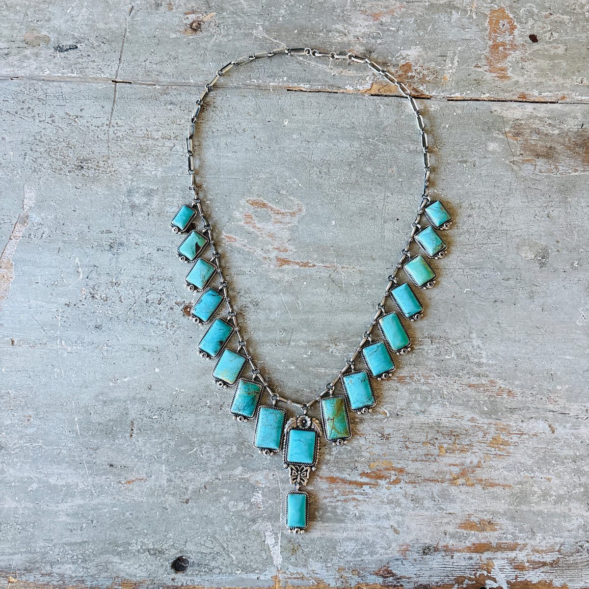 Navajo Brenda Jimenez Sterling Silver & Kingman Turquoise Statement Necklace