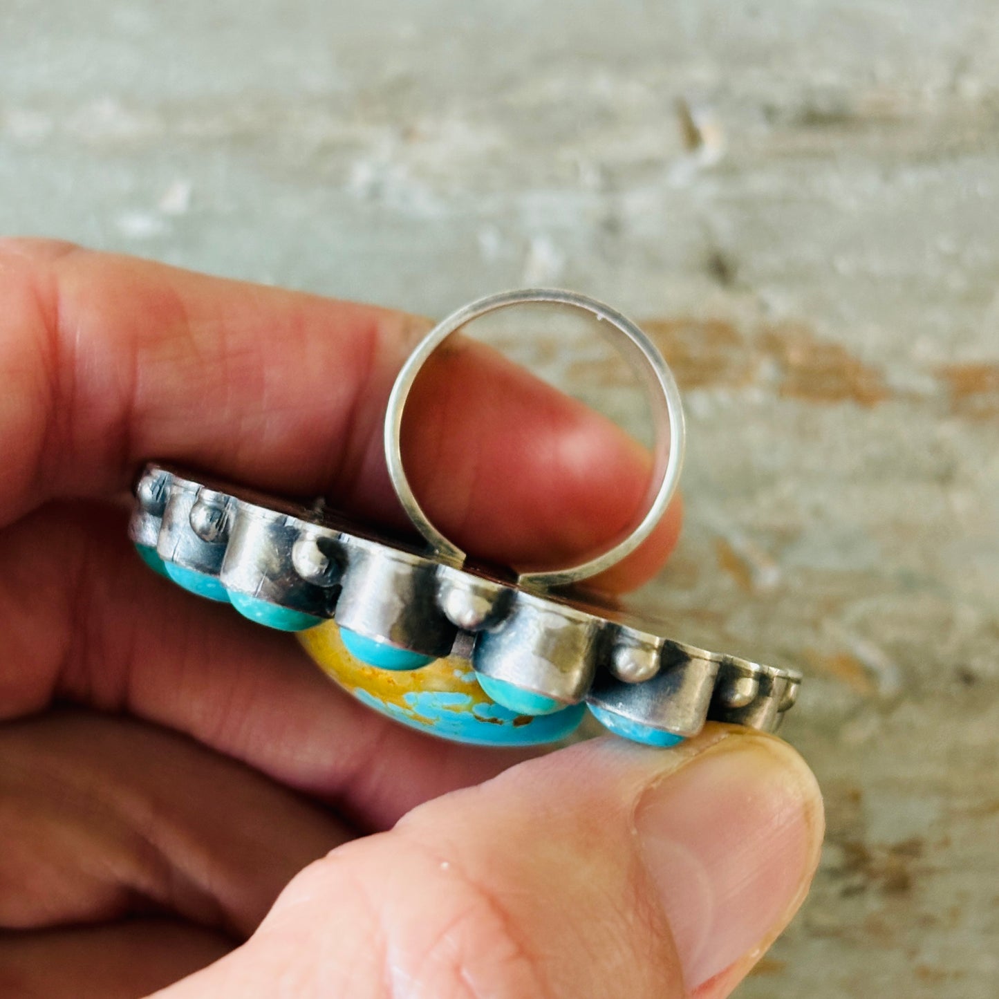 Navajo Kathleen Chavez Sterling Silver - Sonoran & Kingman Cluster Ring