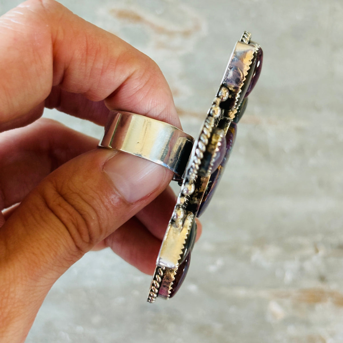 Navajo Hemerson Brown Sterling Silver Multi Stone Cluster Statement Ring