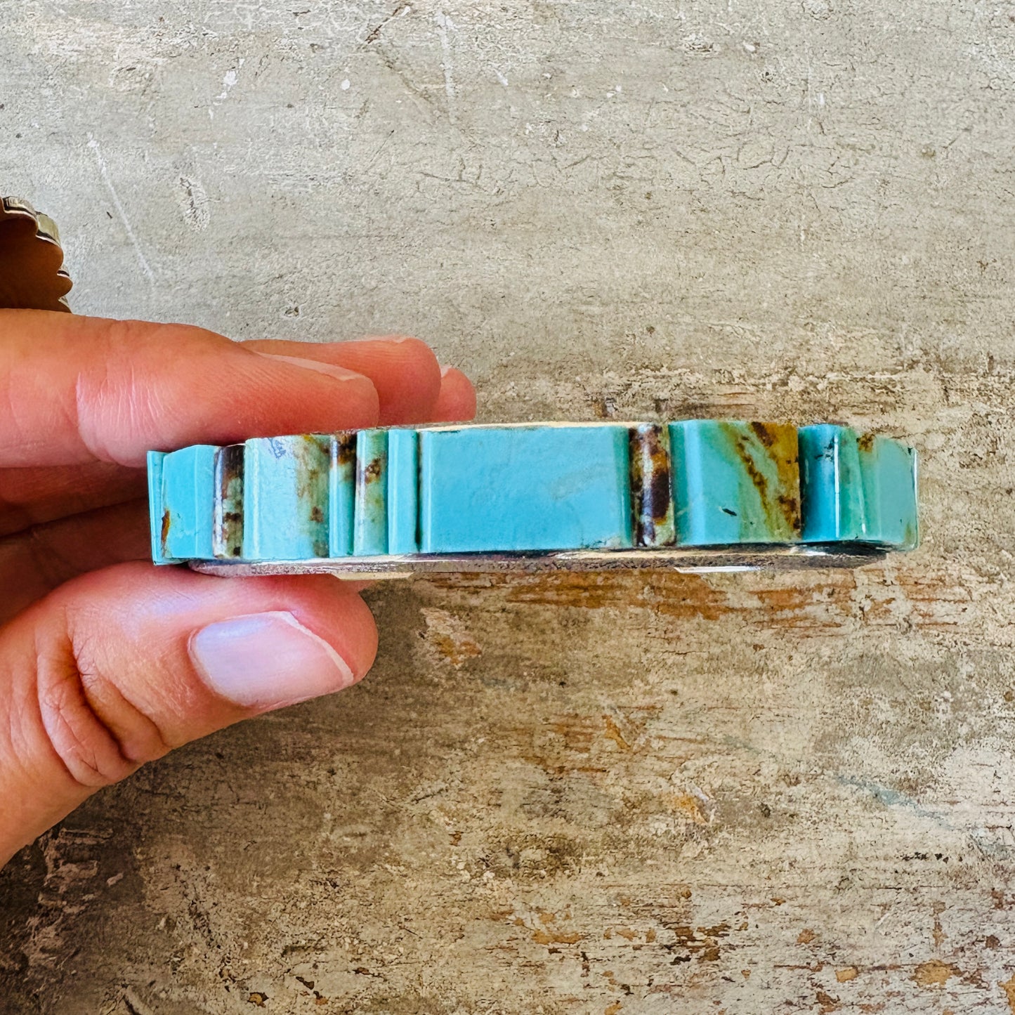 Navajo Lester James Sterling Silver & Multi Turquoise Stacker Cuff