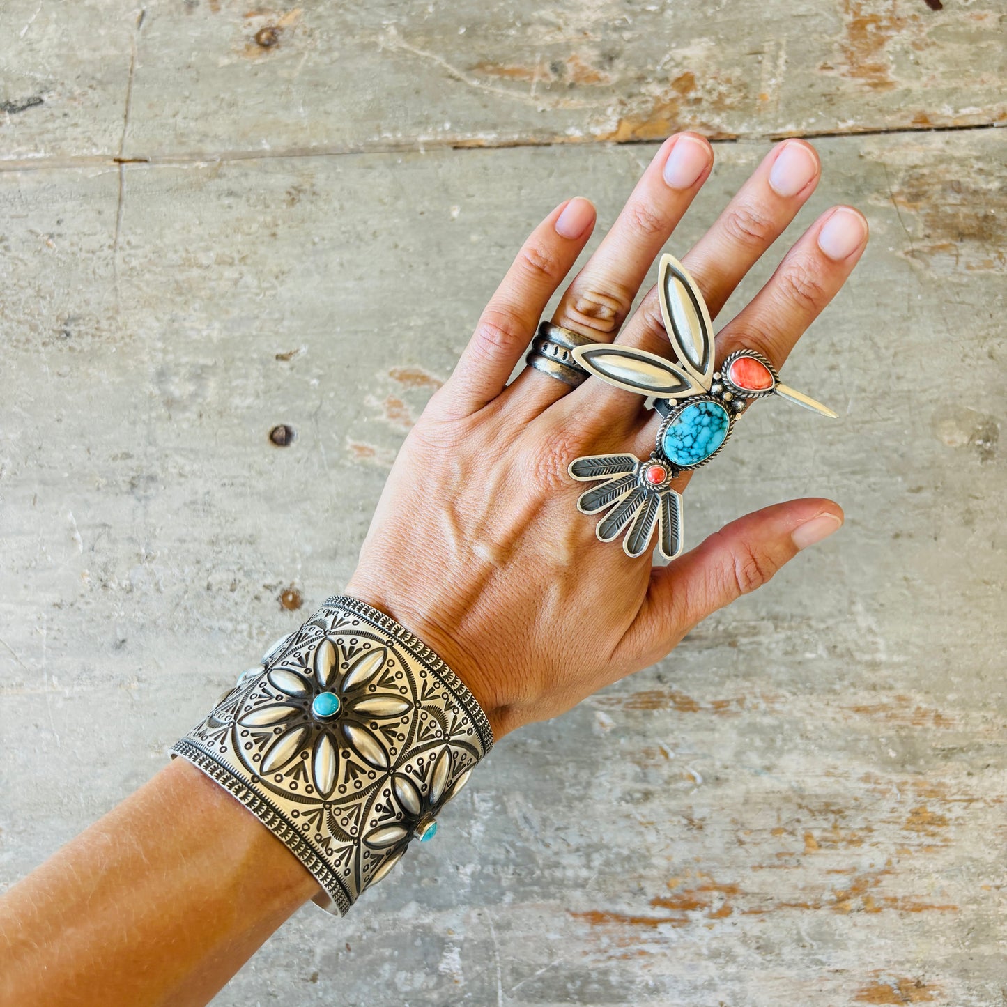 Navajo Herman Smith Sterling Silver & Turquoise Cuff
