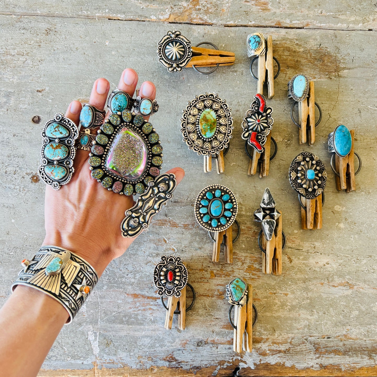 Navajo Hemerson Brown Sterling Silver & Druzy Statement Ring