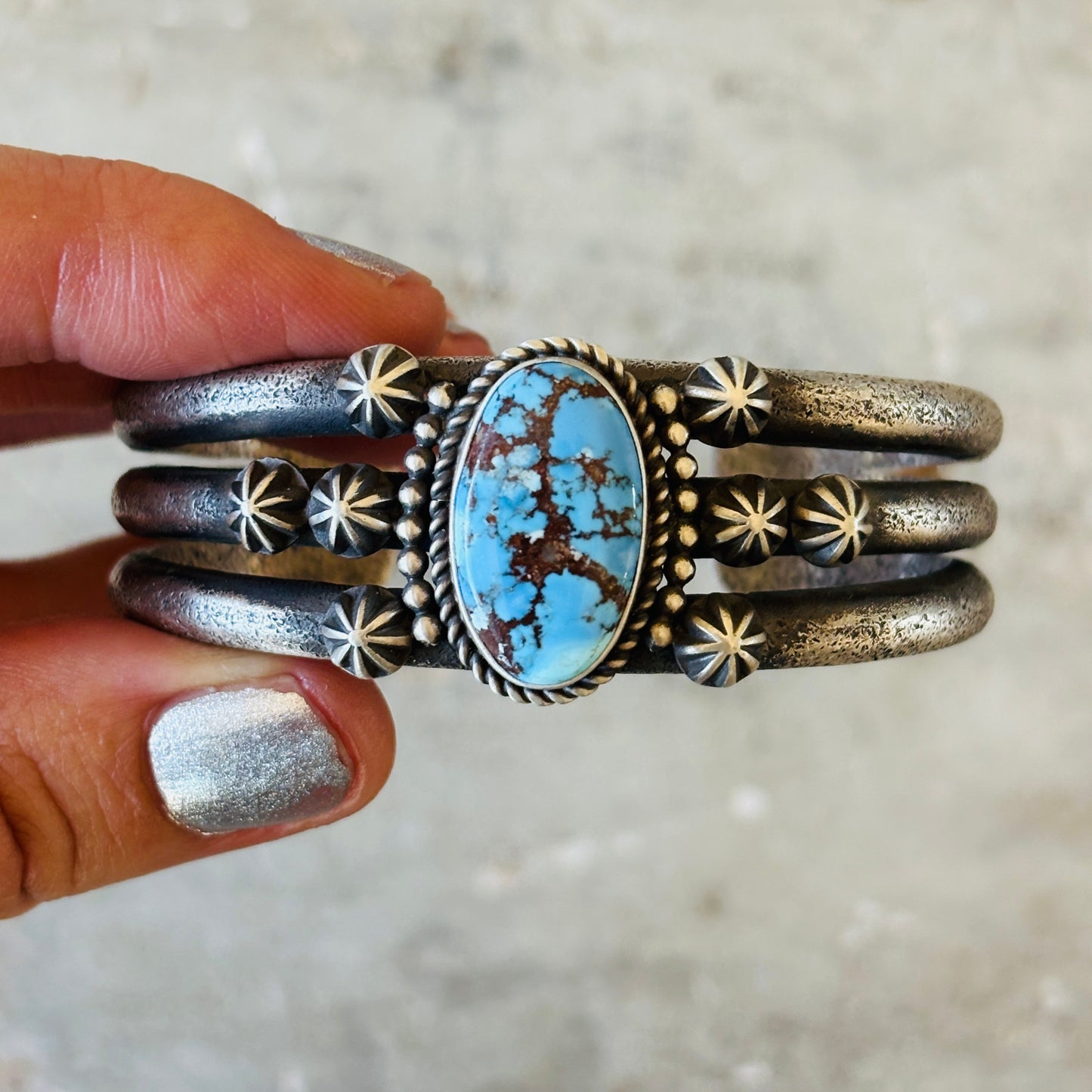 Navajo Herman Smith Sterling Silver & Golden Hills Turquoise Stacker Cuff