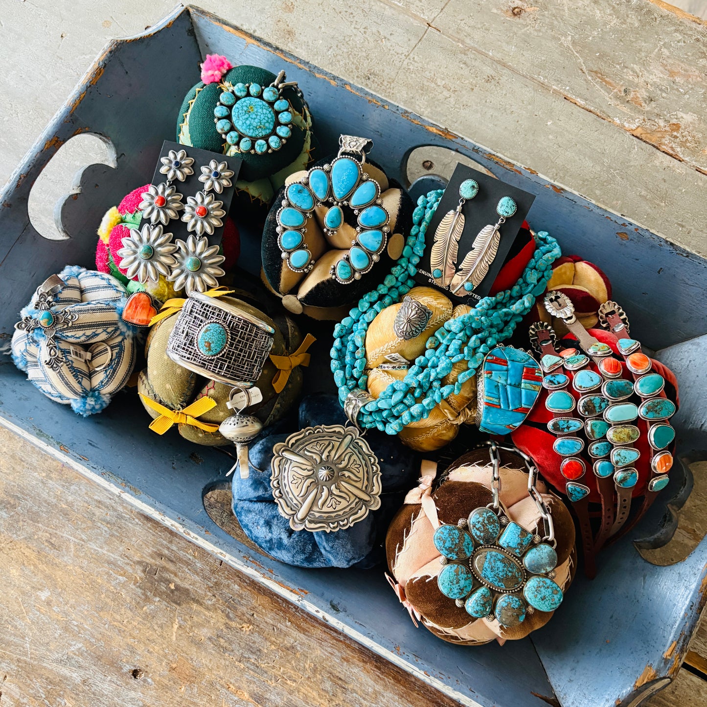 Navajo Lester James Sterling Silver - Red Coral & Kingman Turquoise Cobblestone Cuff