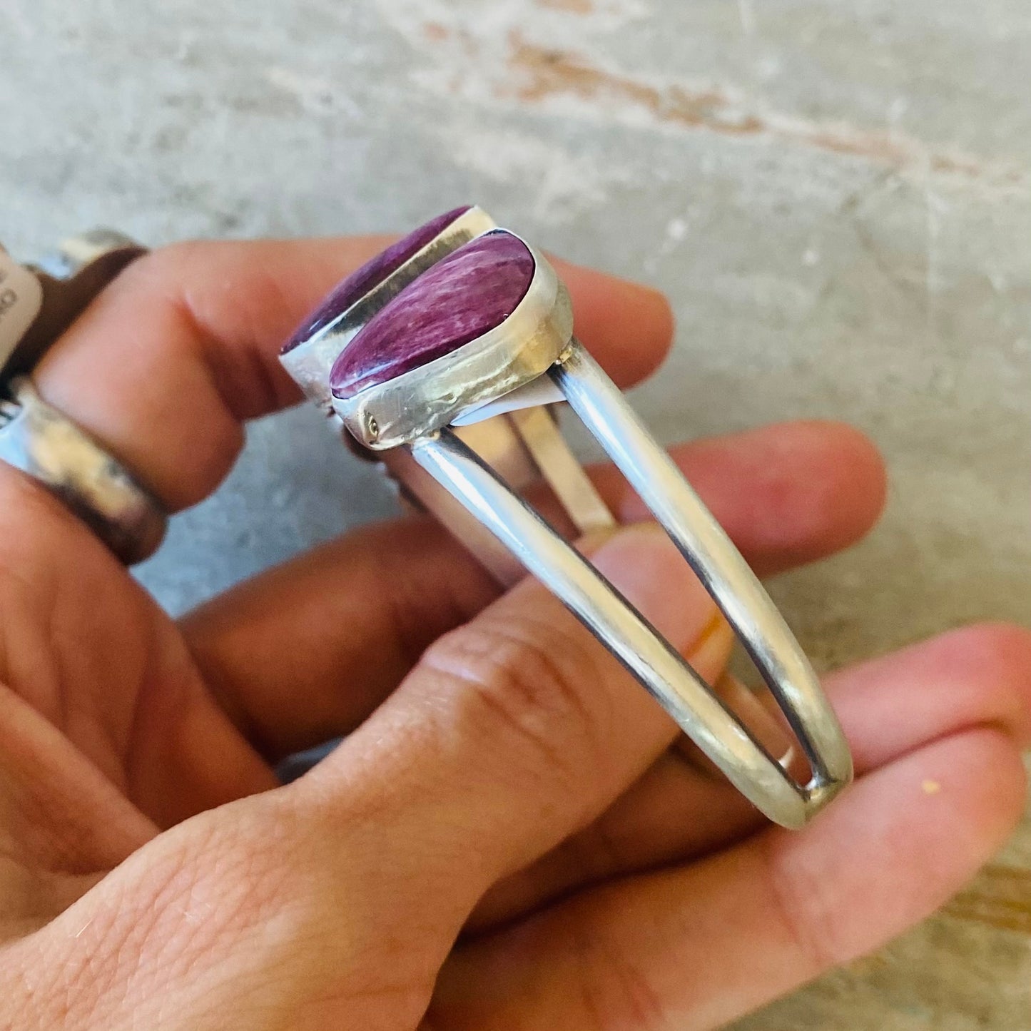 Navajo Augustine Largo Sterling Silver & Purple Spiny Oyster Cuff