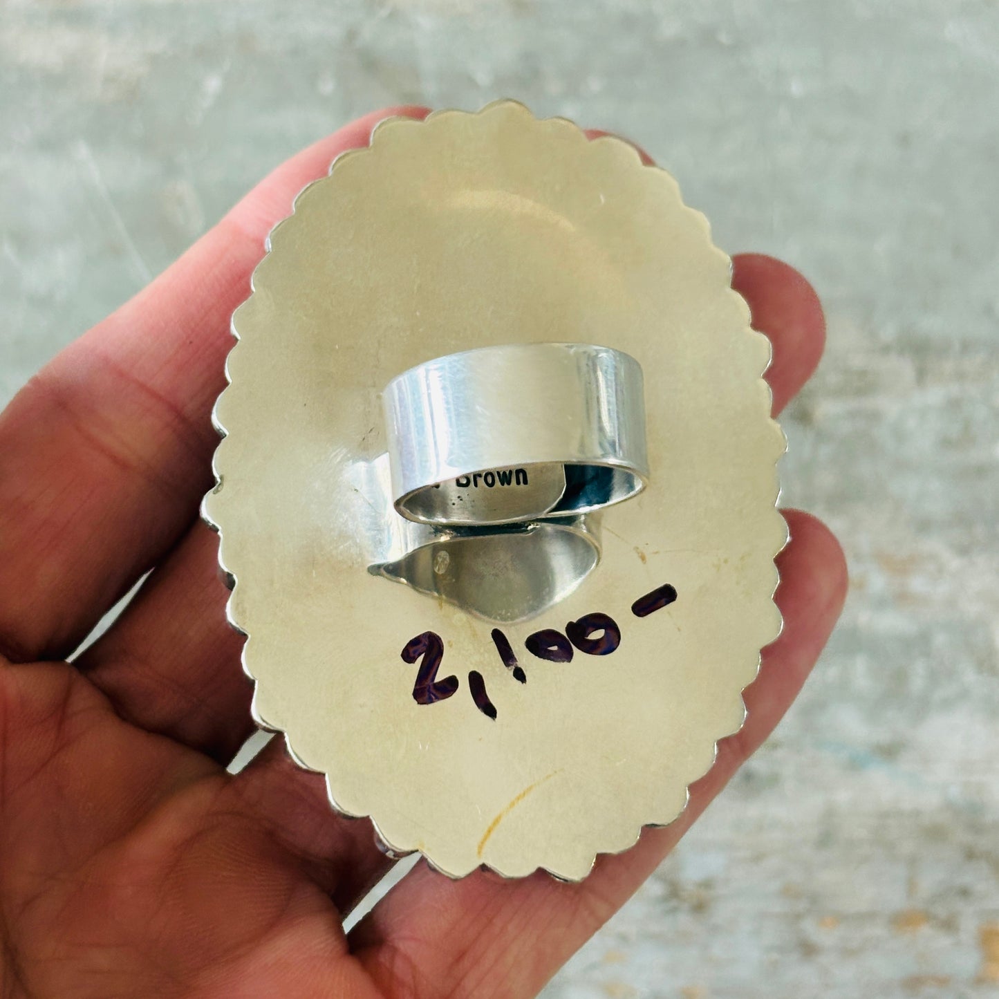 Navajo Hemerson Brown Sterling Silver - Red Coral & #8 Turquoise Cluster Statement Ring