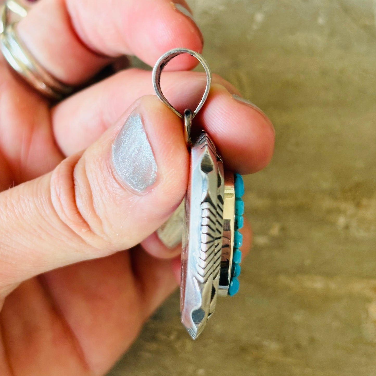 Navajo Eugene Belone Sterling Silver & Kingman Turquoise Cobblestone Pendant