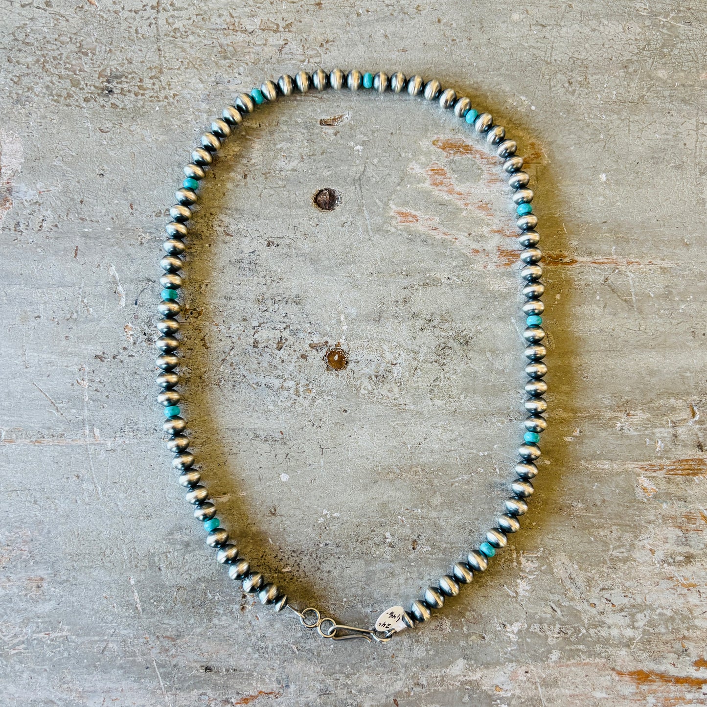 Navajo Preston Haley Sterling Silver & Kingman Turquoise 8mm Handmade Pearls Necklace