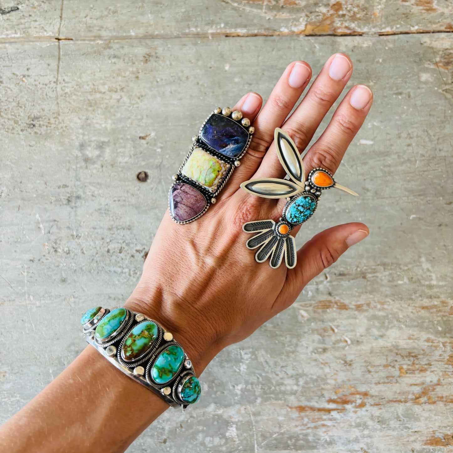 Navajo Hemerson Brown Sterling Silver & Sonoran Turquoise Statement Cuff