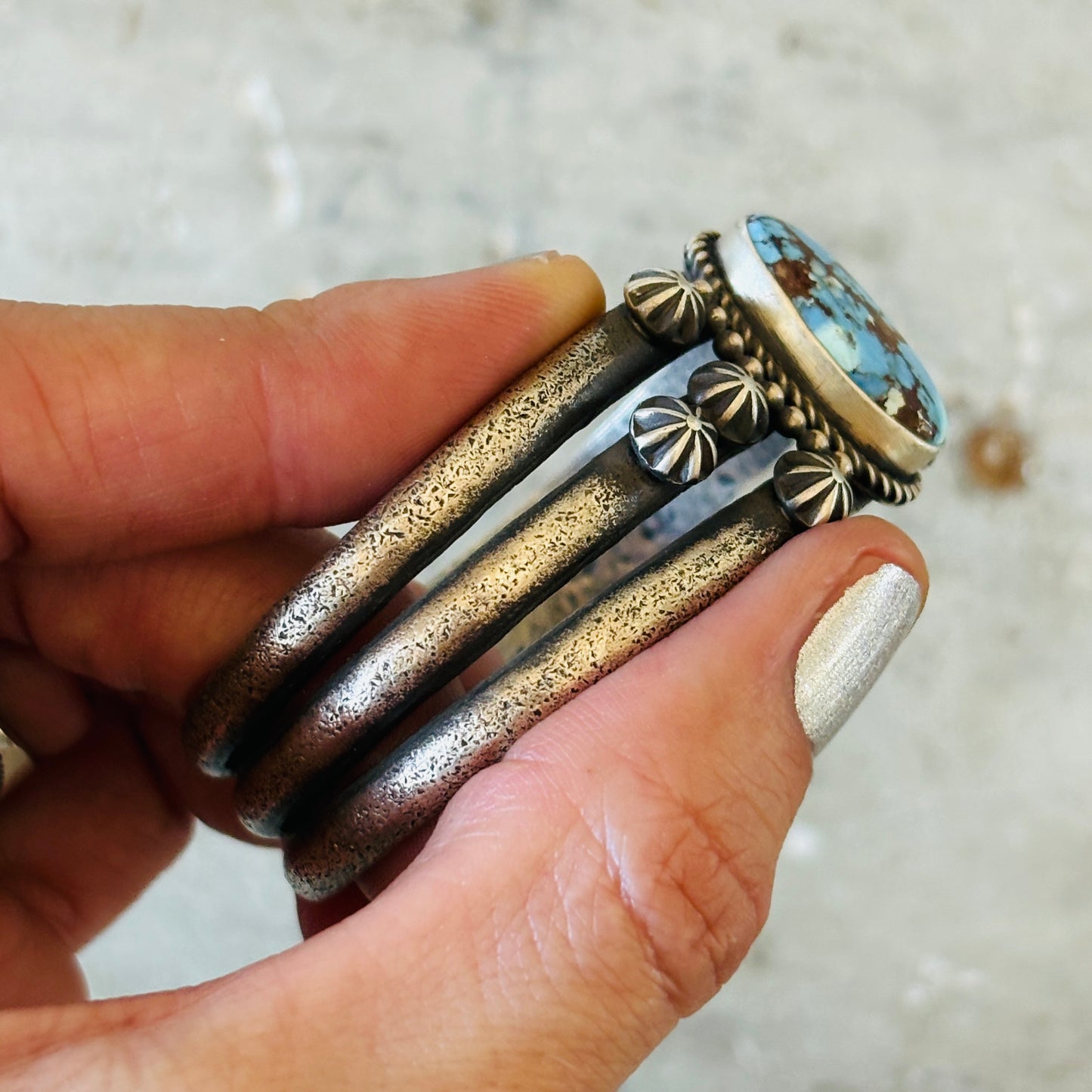 Navajo Herman Smith Sterling Silver & Golden Hills Turquoise Stacker Cuff
