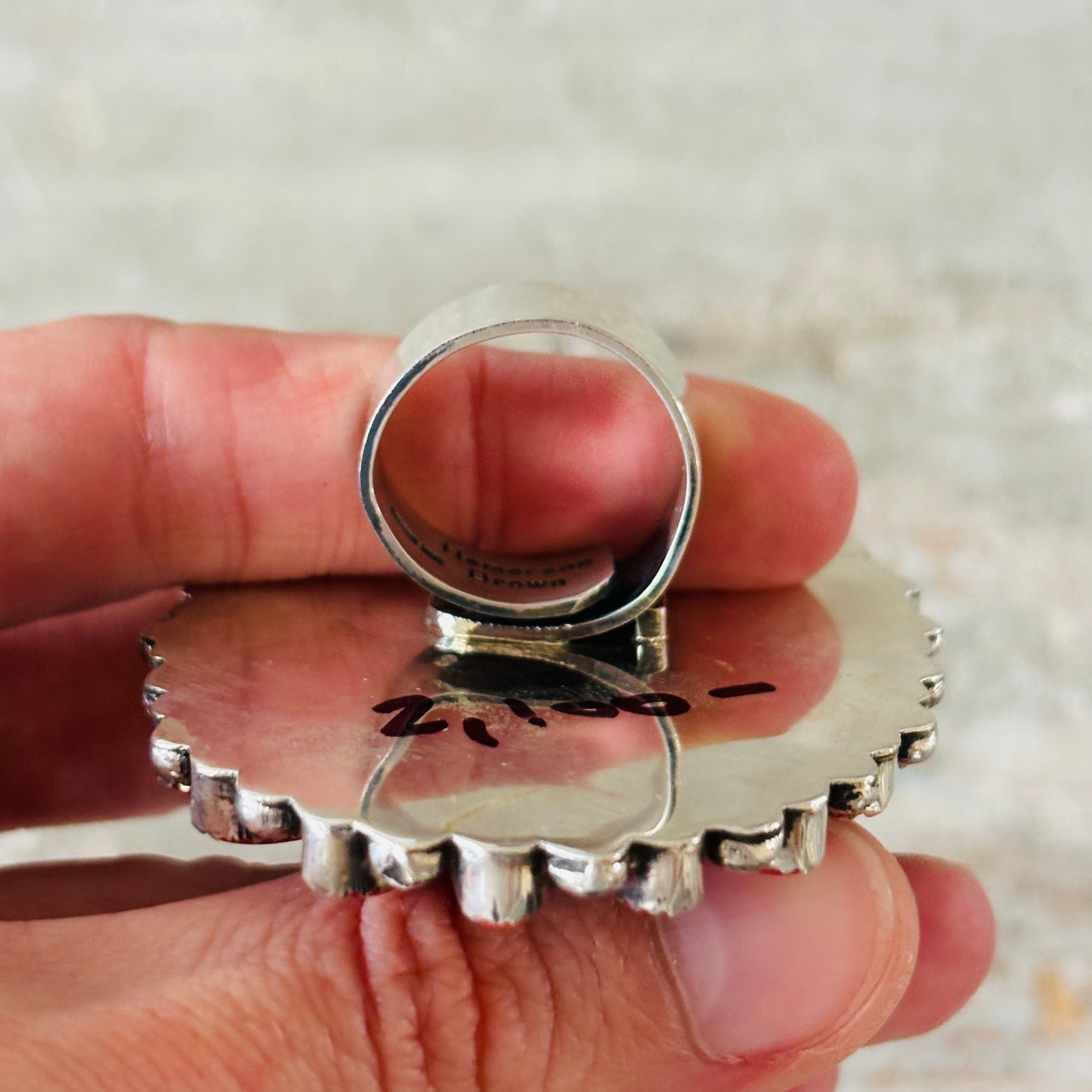 Navajo Hemerson Brown Sterling Silver - Red Coral & #8 Turquoise Cluster Statement Ring