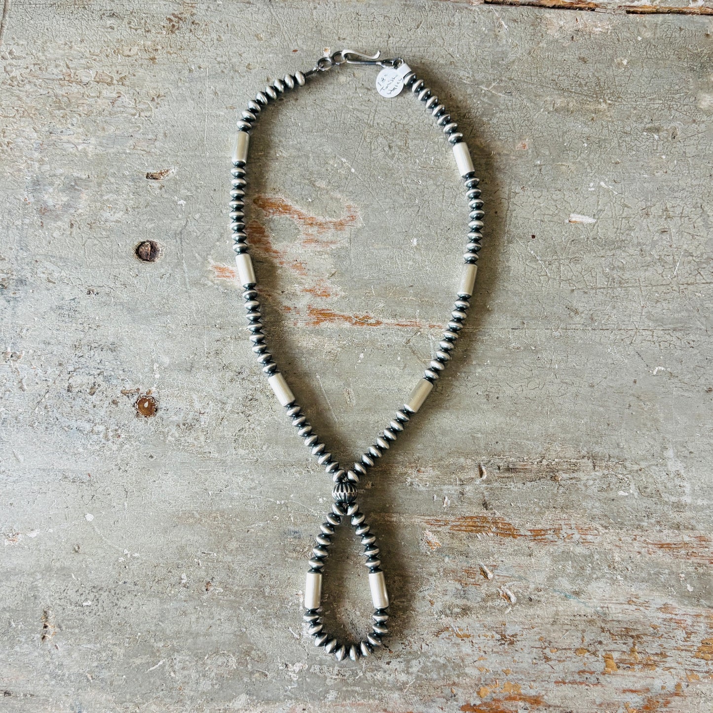 Navajo Tonisha Haley Sterling Silver 6.5mm Handmade Pearls Jacla Necklace