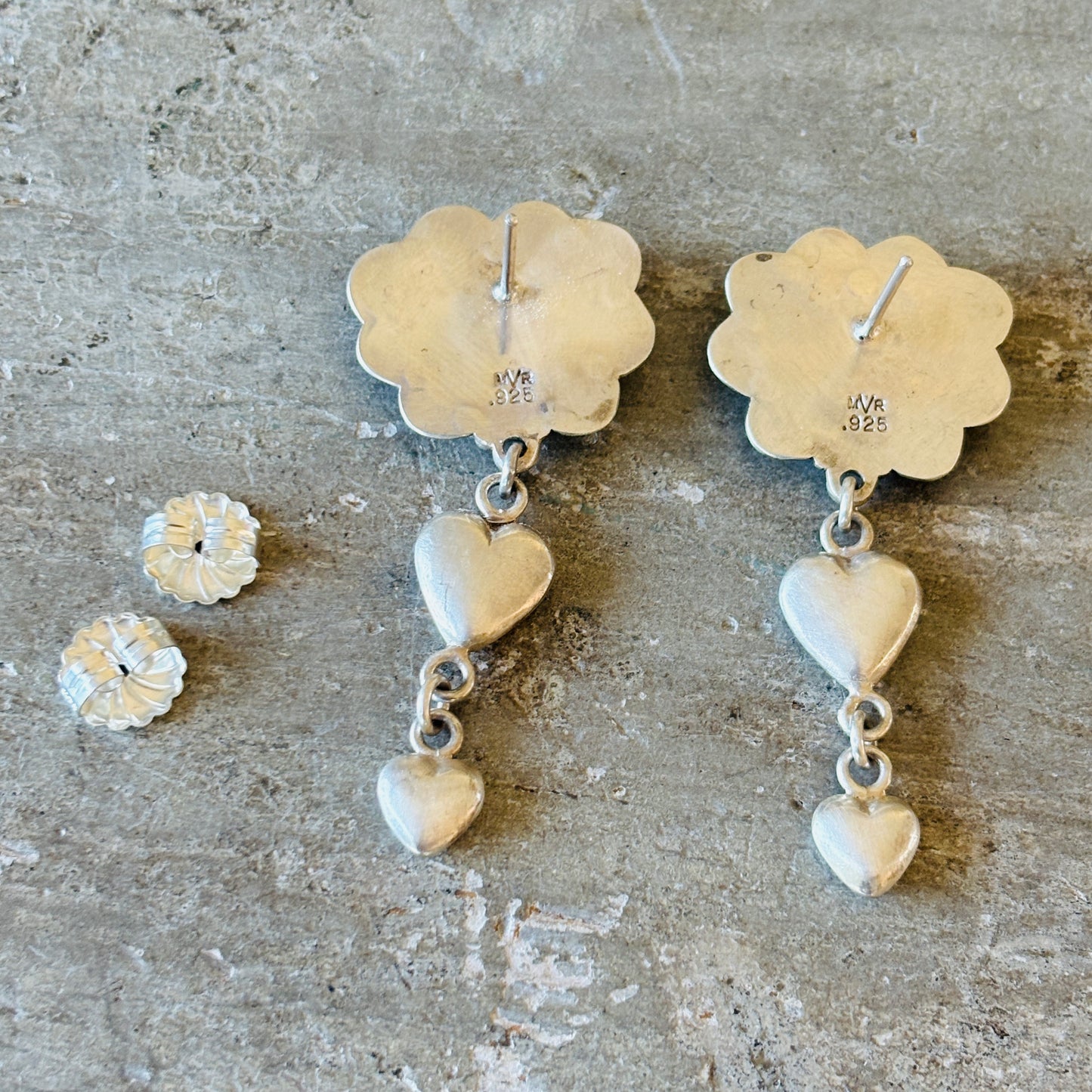 Anglo Mona Van Riper Sterling Silver Heart Earrings